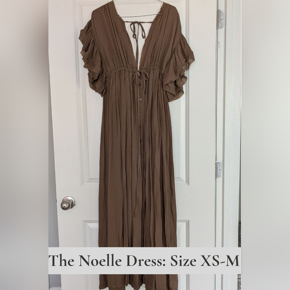 Vici Flawless Muslin Gauze Brown Maxi Dress S (Flexible Sizing Xs-m)